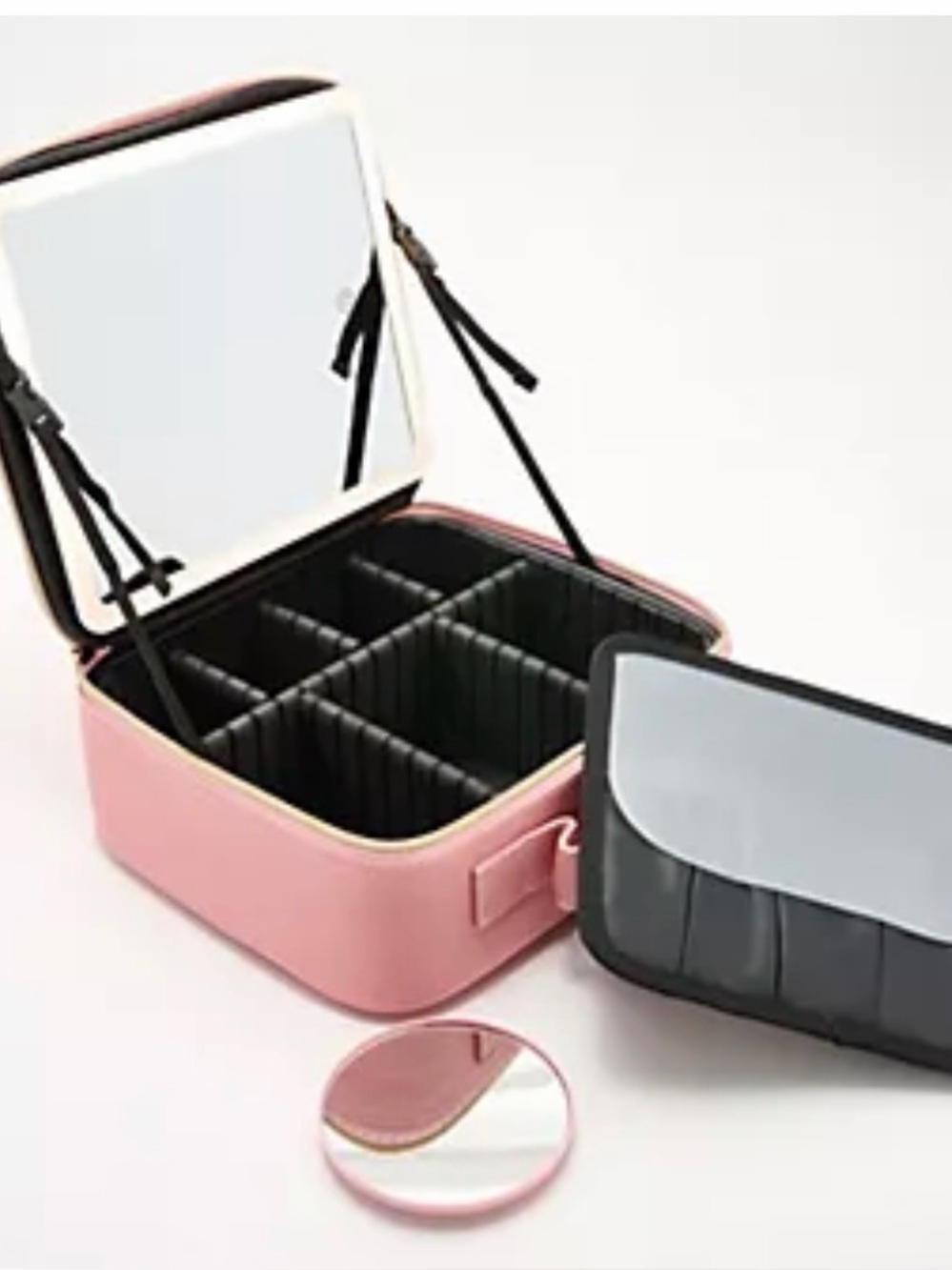 Pop Sonic Rose Pink Makeup Case with Lighted LED Mirror